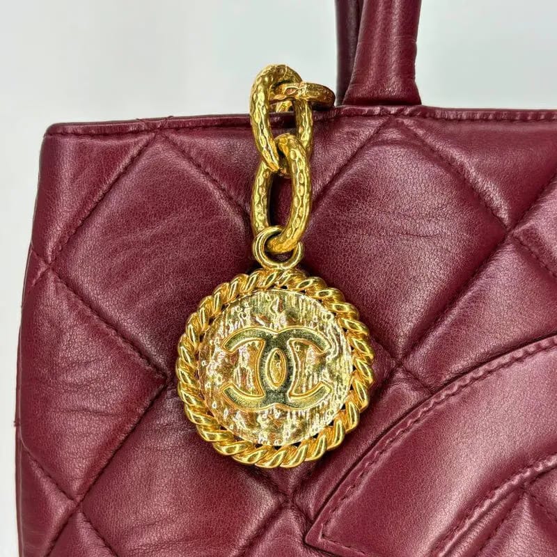 C645 - CHANEL Vintage Burgundy Lambskin 1804 Tote Bag
