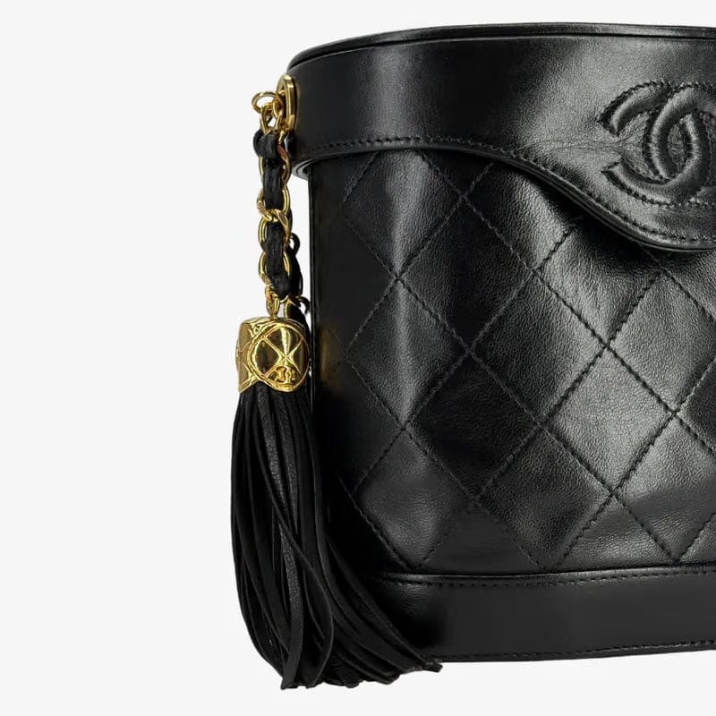 C659 - CHANEL Vintage Black Lambskin Tassels Bucket Bag