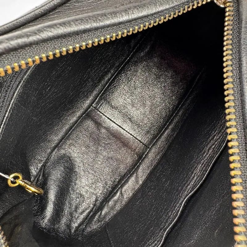 JZ554 - CHANEL Vintage Black Lambskin Tassels Gold Chain Camera Bag