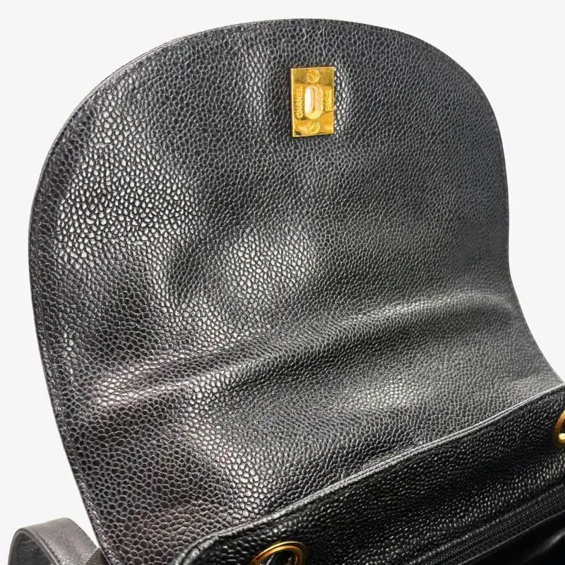 RC861 - CHANEL Vintage Black Caviar Leather Flap Backpack