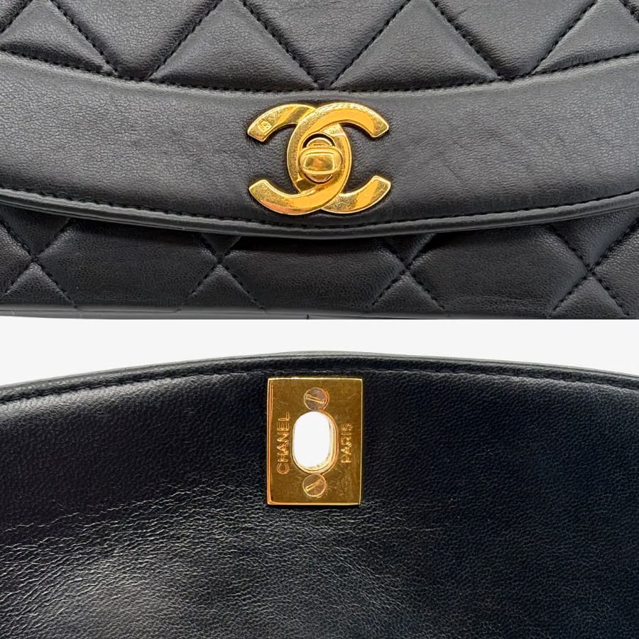 RG858 - CHANEL Vintage Black Lambskin 25cm Diana Flap Bag