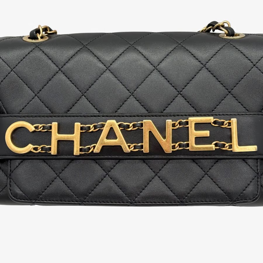 JAH219 - CHANEL Vintage Black Calfskin Enchained Flap Bag