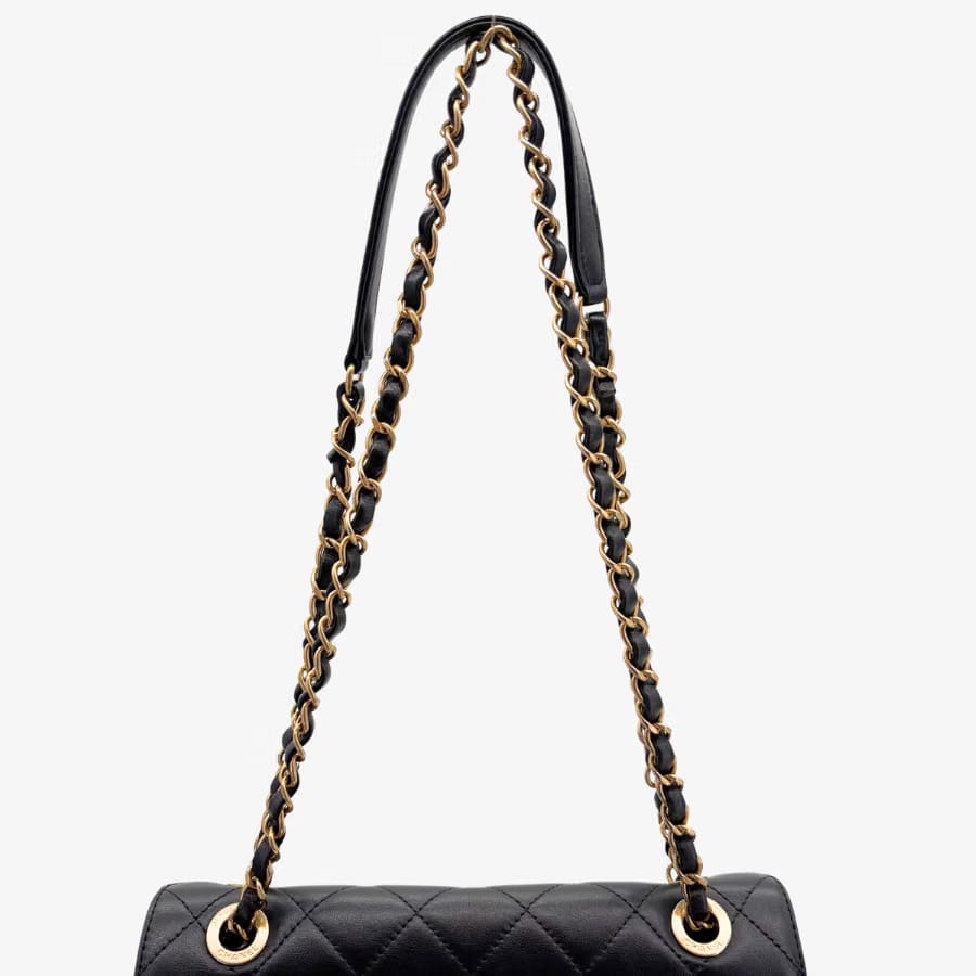 JAH219 - CHANEL Vintage Black Calfskin Enchained Flap Bag