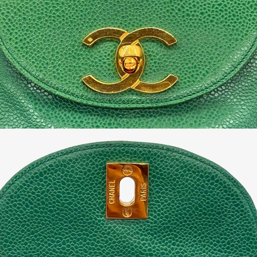 CS050 - CHANEL Vintage Green Caviar Leather CC Turn-Lock Backpack