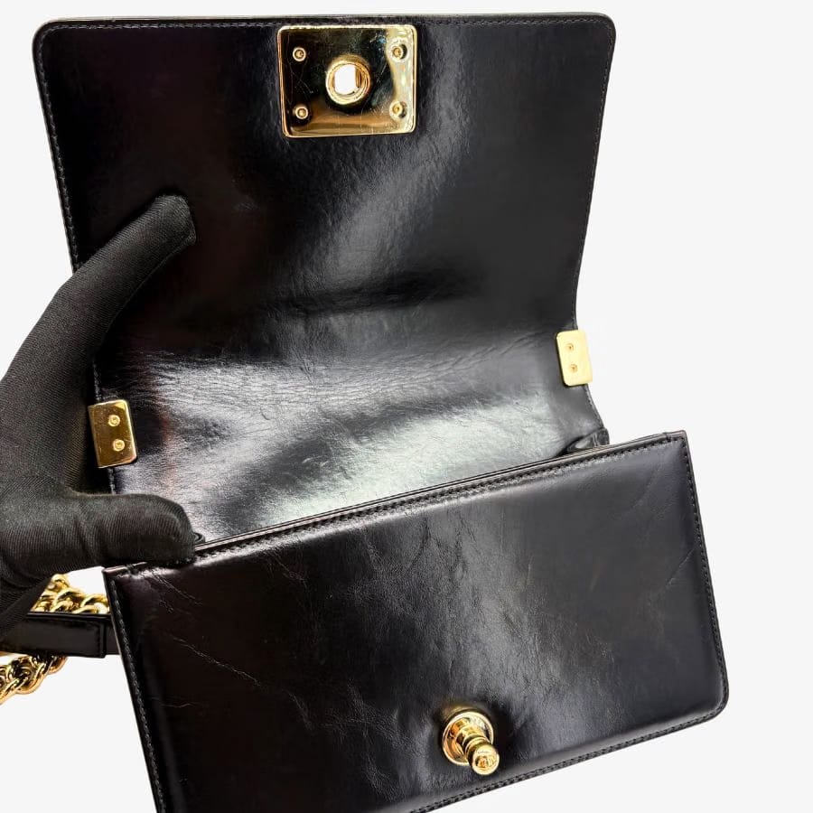 CS063 - CHANEL Boy Black Shearling Leather & Calfskin 20cm Flap Bag