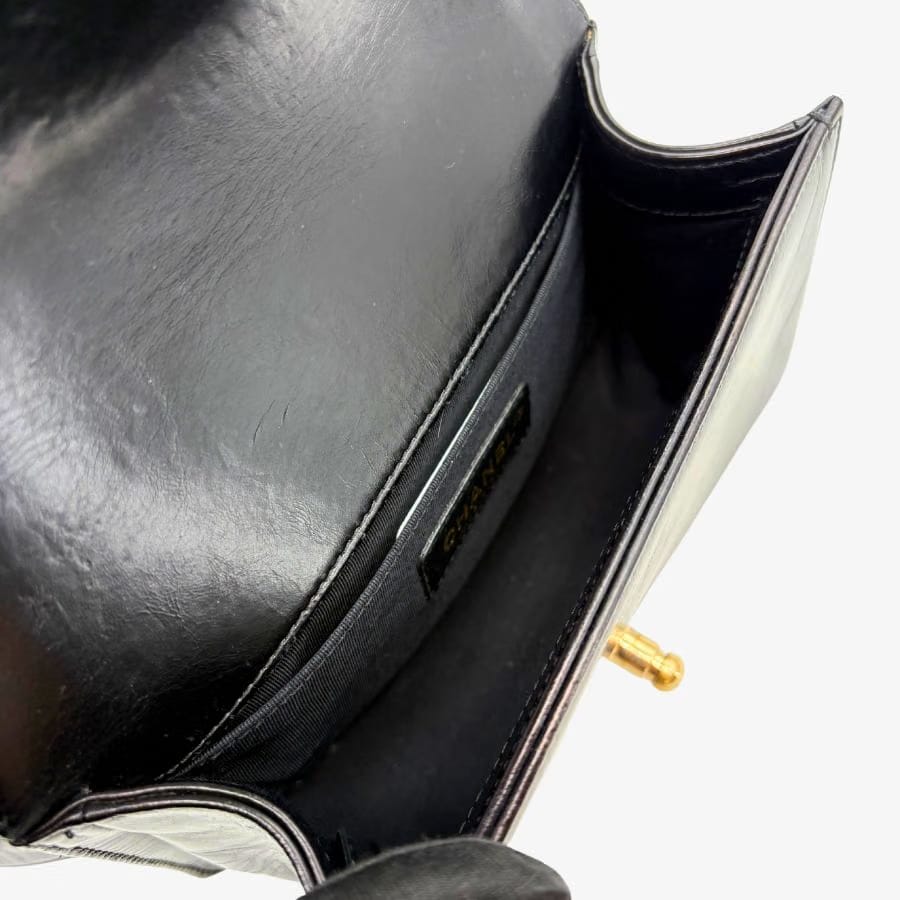 CS063 - CHANEL Boy Black Shearling Leather & Calfskin 20cm Flap Bag