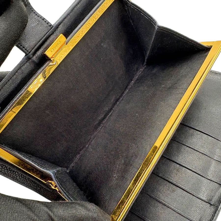 CS067 - CHANEL Vintage Black Caviar Leather Long Wallet