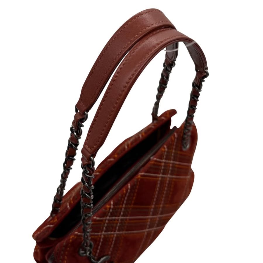 CS070 - CHANEL Vintage Dark Red Suede Wild Stitch Shoulder Bag