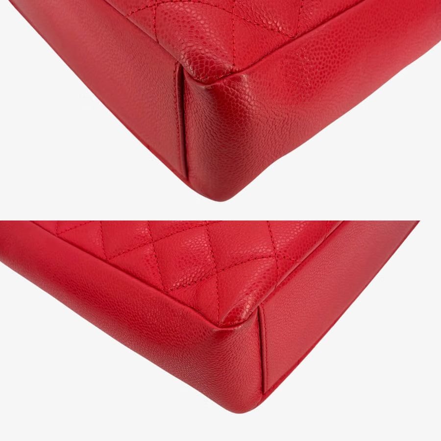JAH232 - CHANEL Vintage Red Caviar Leather Embossed Logo PST Tote Bag