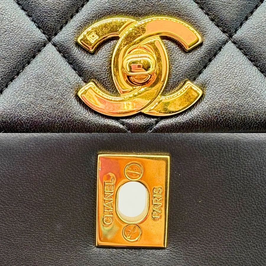 JAH229 - CHANEL Vintage Black Lambskin Quilted Flap Handbag