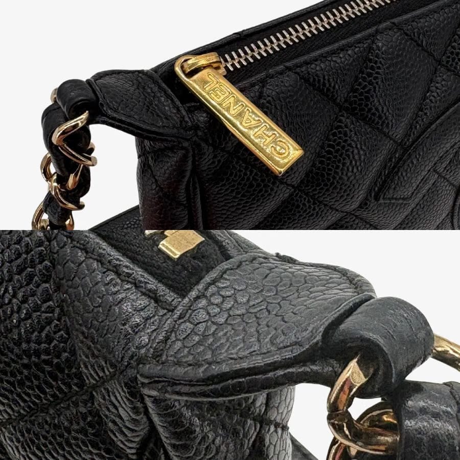 JZ933 - CHANEL Vintage Black Caviar Leather Quilted Handbag