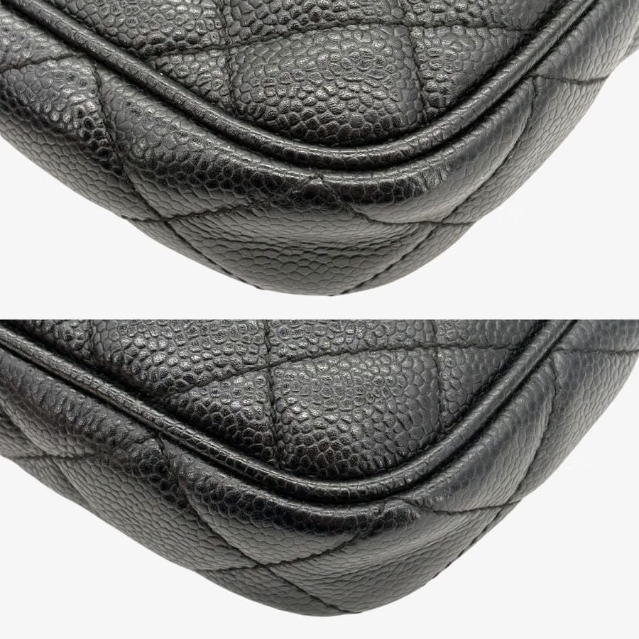 JZ933 - CHANEL Vintage Black Caviar Leather Quilted Handbag