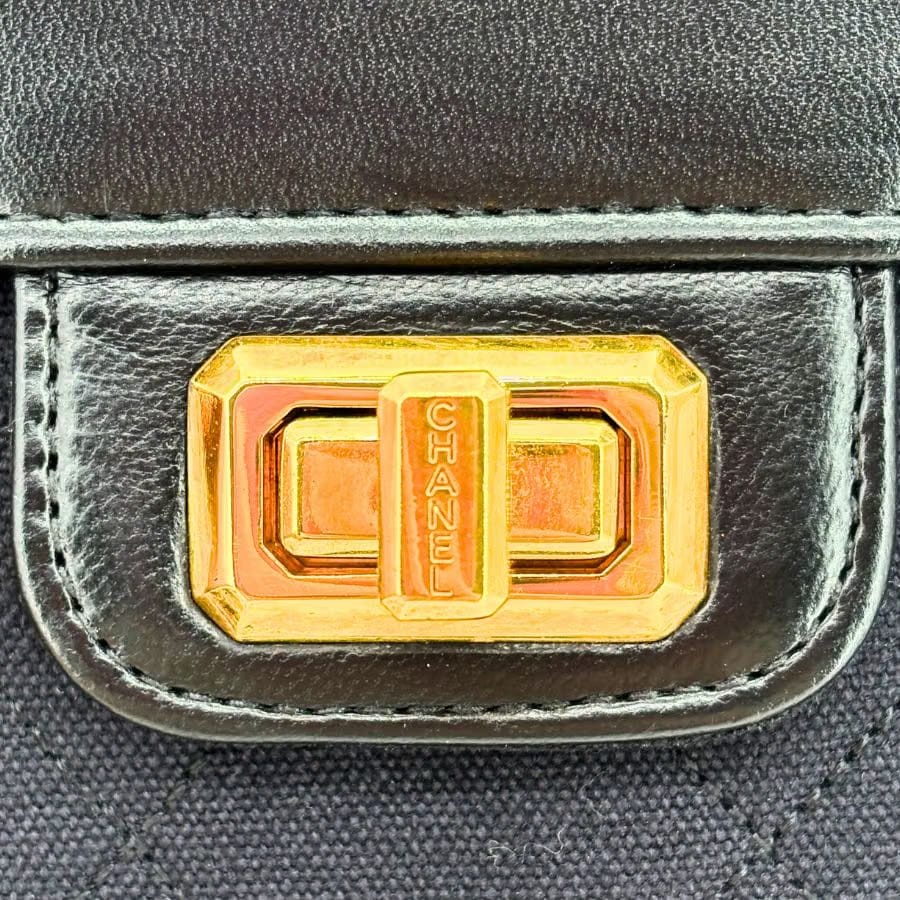 JZ389 - CHANEL Vintage Black Cotton & Lambskin 2.55 Flap Bag