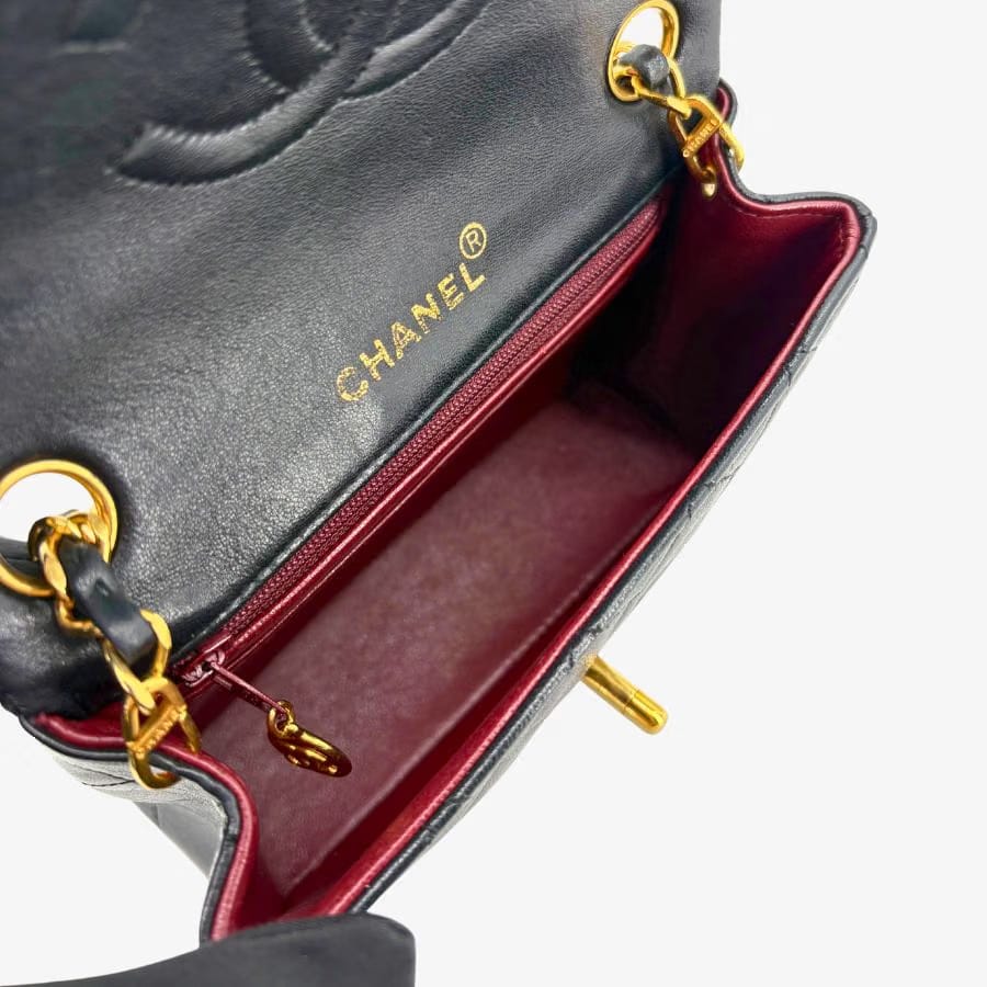 CS075 - CHANEL Vintage Black Lambskin 17cm Mini Square Flap Bag