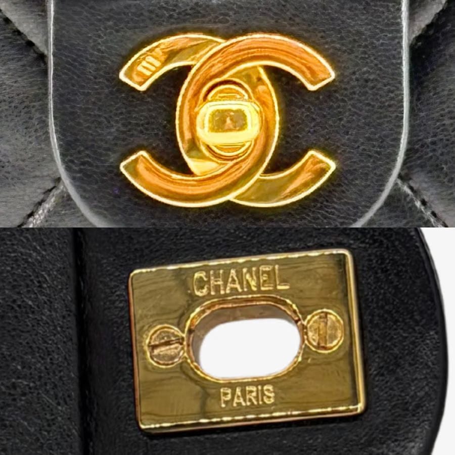 CS075 - CHANEL Vintage Black Lambskin 17cm Mini Square Flap Bag