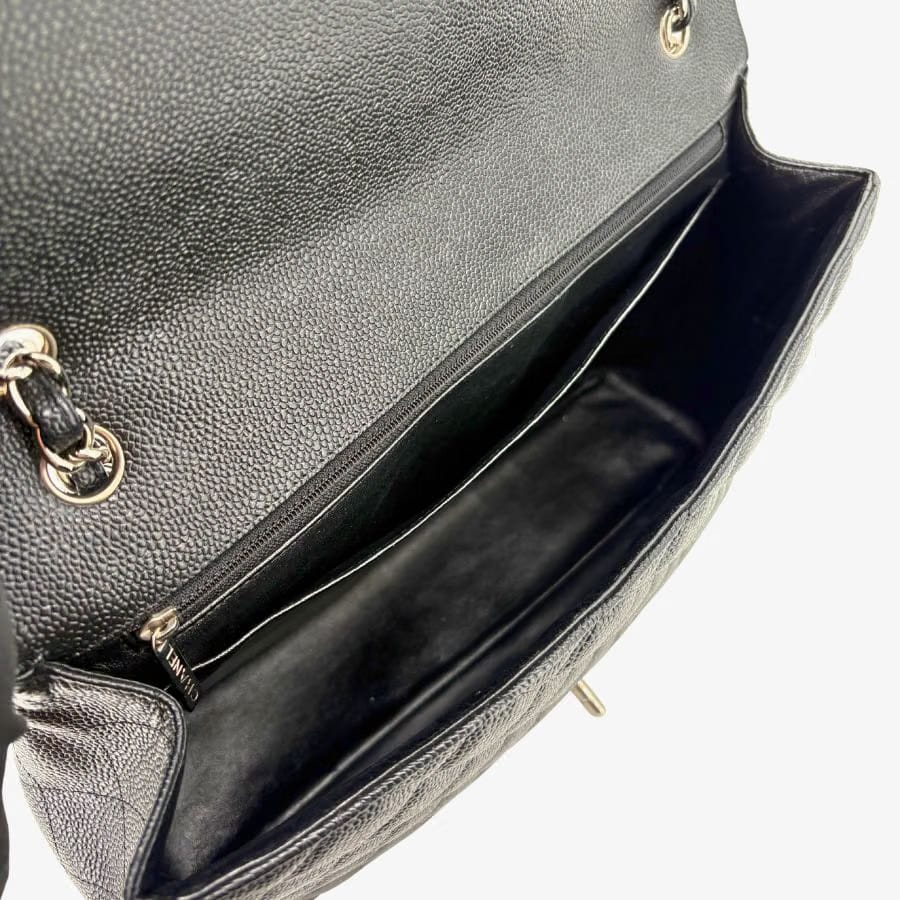 CS077 - CHANEL Black Caviar Leather Jumbo Maxi Classic Flap Bag