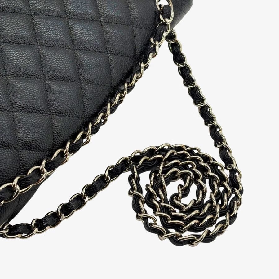 CS077 - CHANEL Black Caviar Leather Jumbo Maxi Classic Flap Bag