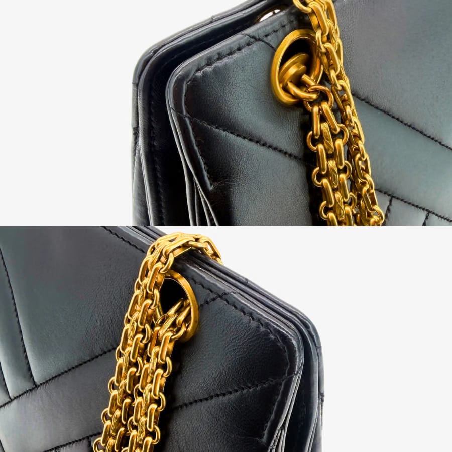 CS085 - CHANEL Vintage Black Lambskin 2.55 Chain Shoulder Bag