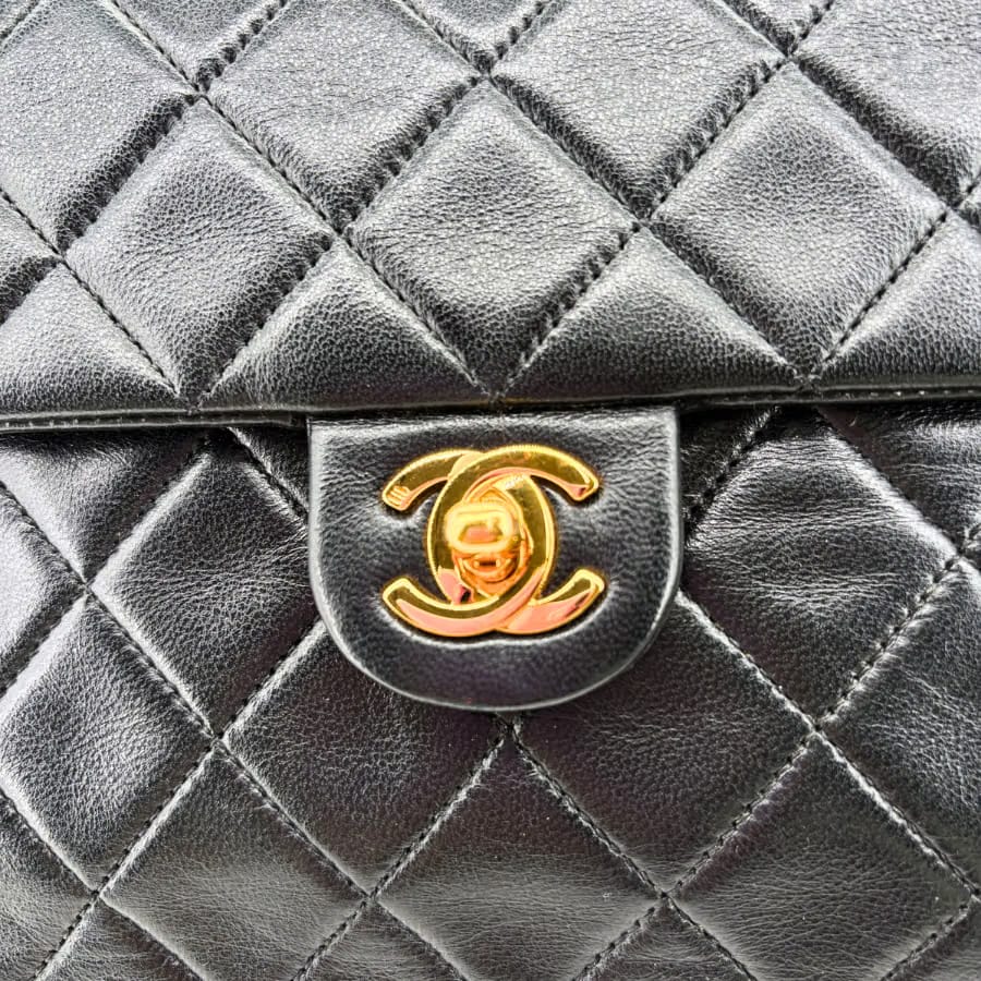 CS098 - CHANEL Vintage Black Lambskin 20cm Mini Square Flap Bag