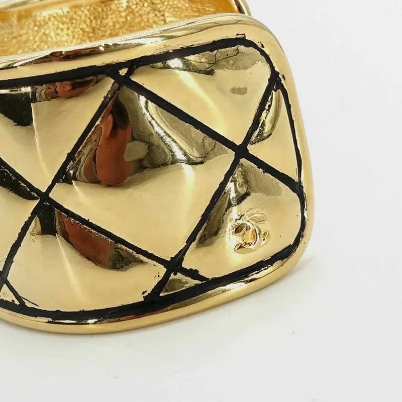 JR889 - CHANEL Gold Quilted Cuff Bracelet
