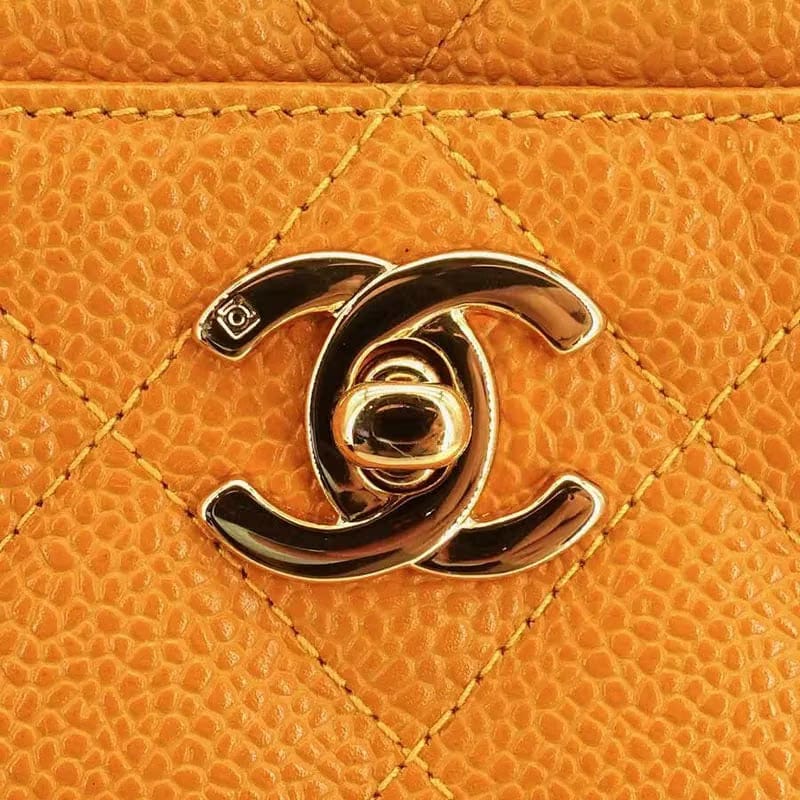 JR782 - CHANEL Vintage Orange Caviar Leather Quilted Camera Bag