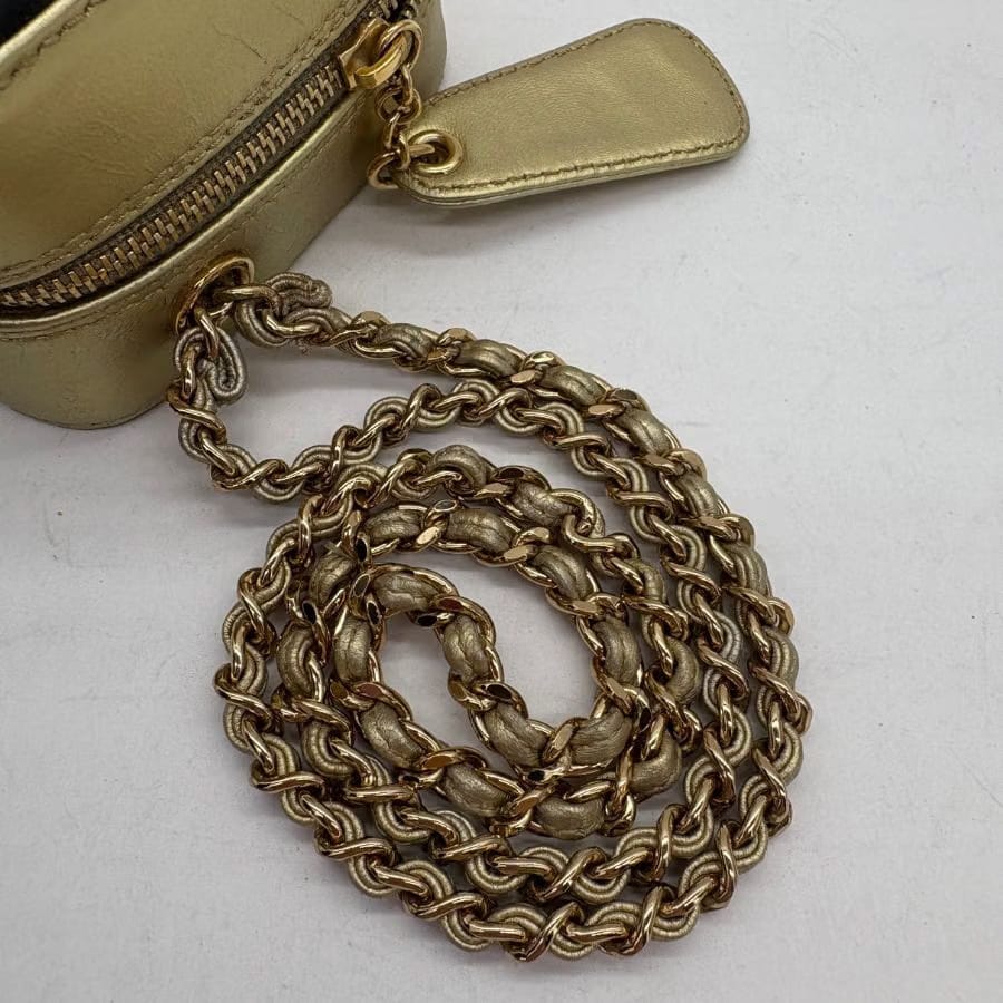 C647 - CHANEL Vintage Black/Gold Satin with Lambskin Camera Bag
