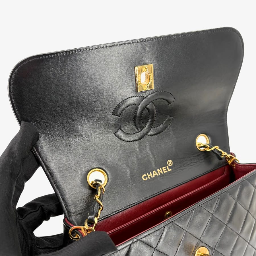 JZ772 - CHANEL Vintage Black Lambskin Quilted Flap Bag