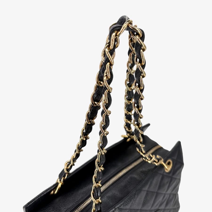 CS001 - CHANEL Vintage Black Caviar Leather PTT Tote Bag