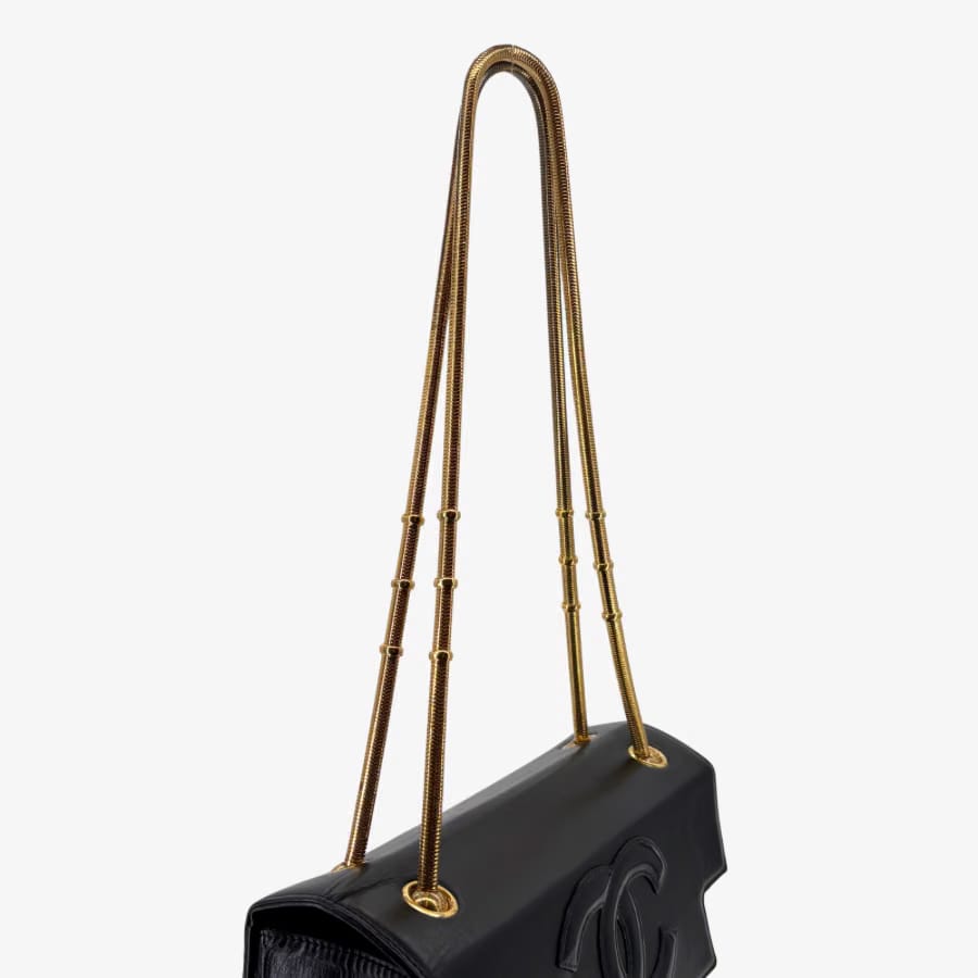 CS005 - CHANEL Vintage Black Lambskin CC Patent Snake Chain Flap Shoulder bag