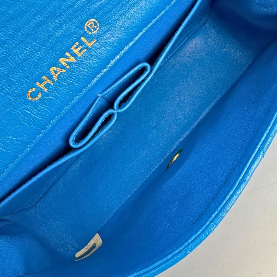 CS017 - CHANEL Vintage Blue Lambskin Full Flap Bag