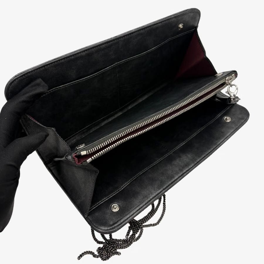 CS020 - CHANEL Black Calfskin Quilted Chain CC Wristlet Clutch