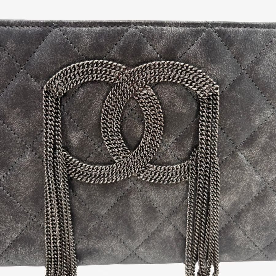 CS020 - CHANEL Black Calfskin Quilted Chain CC Wristlet Clutch