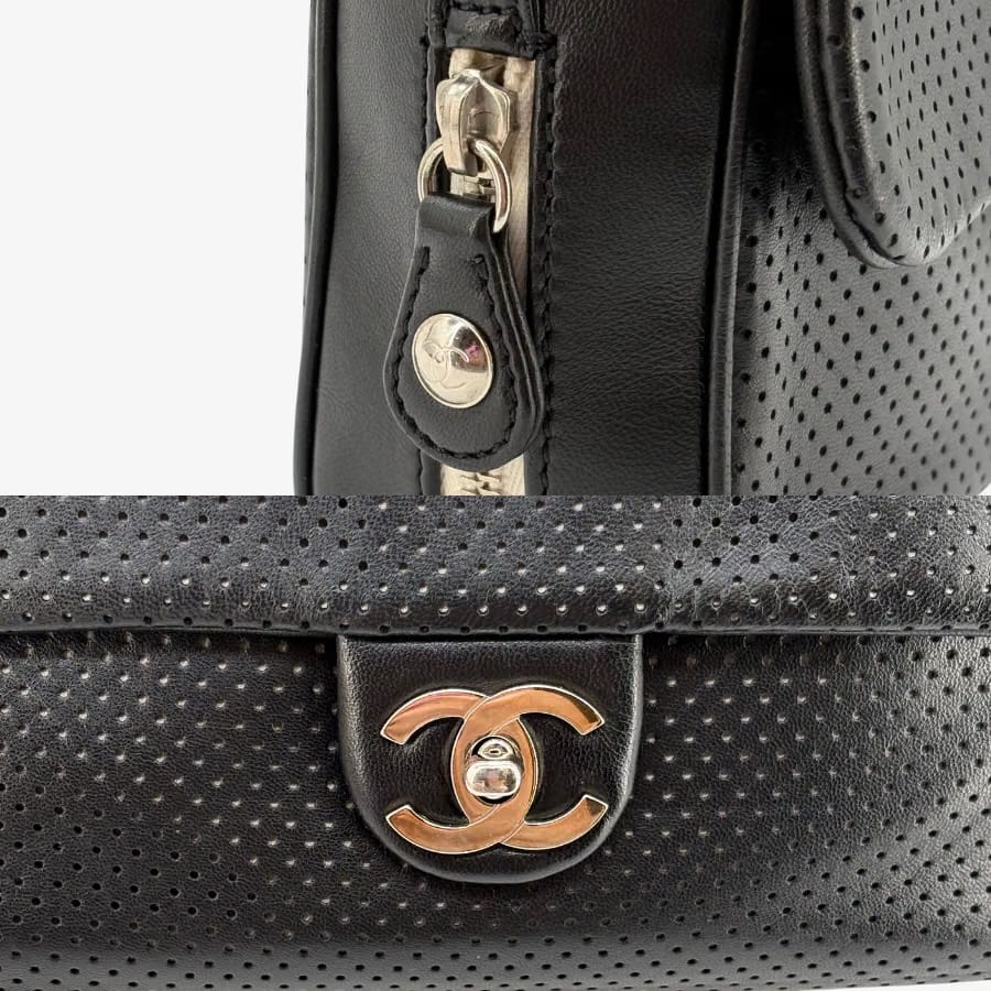 RG367 - CHANEL Black Lmabskin Perforated Flap Bag