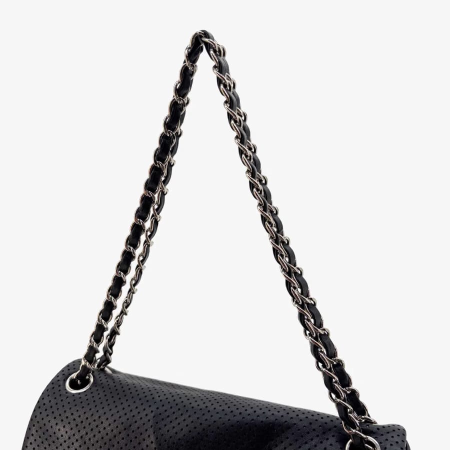 RG367 - CHANEL Black Lmabskin Perforated Flap Bag