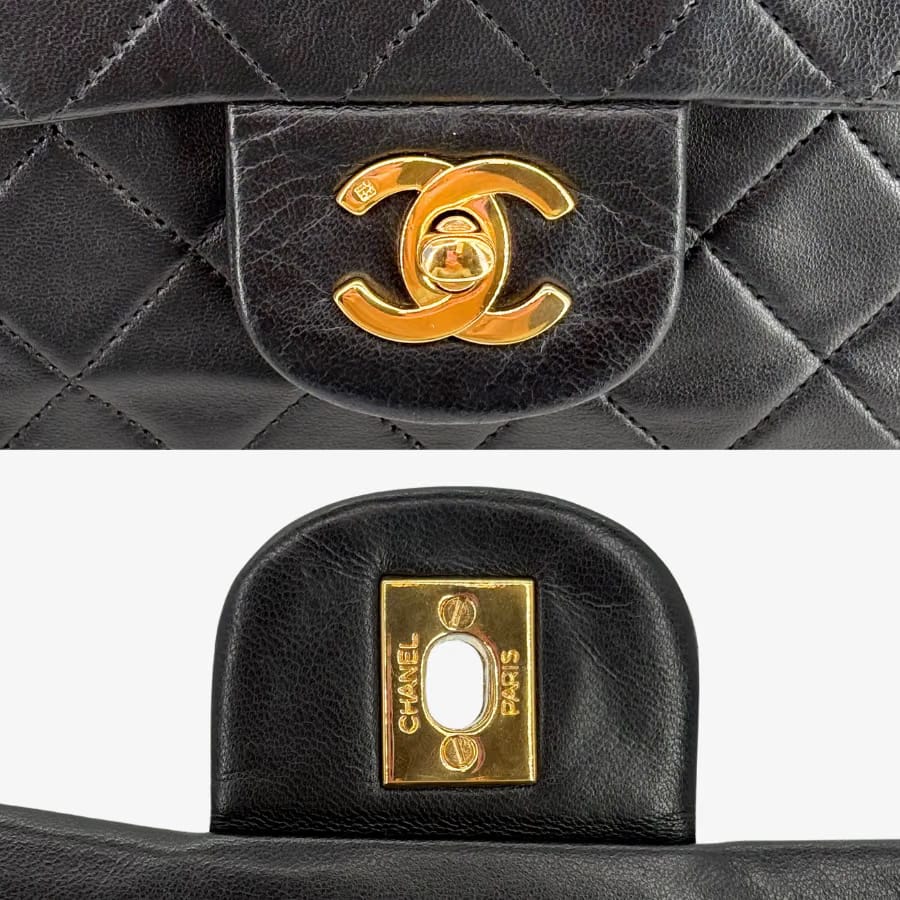 RG608 - CHANEL Vintage Black Lambskin 23cm Classic Flap Bag