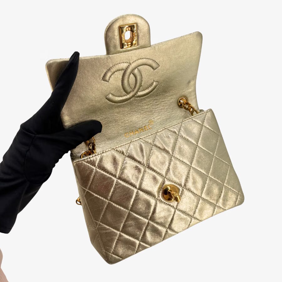CS019 - CHANEL Vintage Light Gold Lambskin Timeless Square Flap Bag