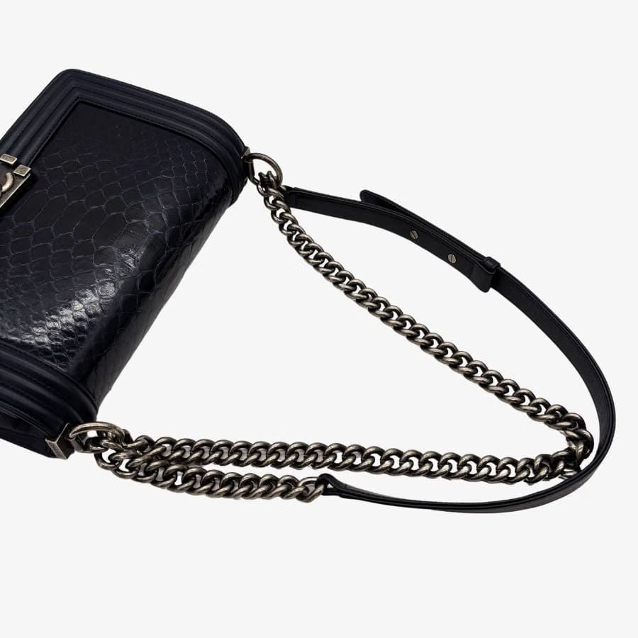 CS038 - CHAENL Boy Navy Snake Skin & Calf skin 25cm Flap Bag