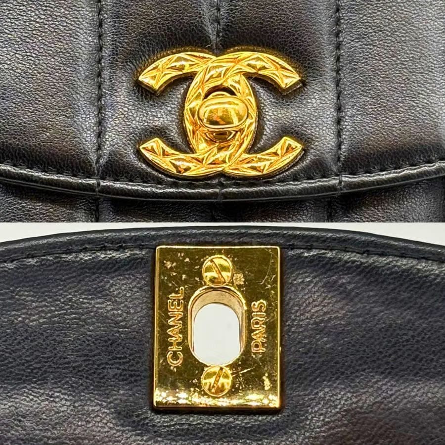 KA735 - CHANEL Vintage Black Lambskin Vertical Gold Chain Flap Bag