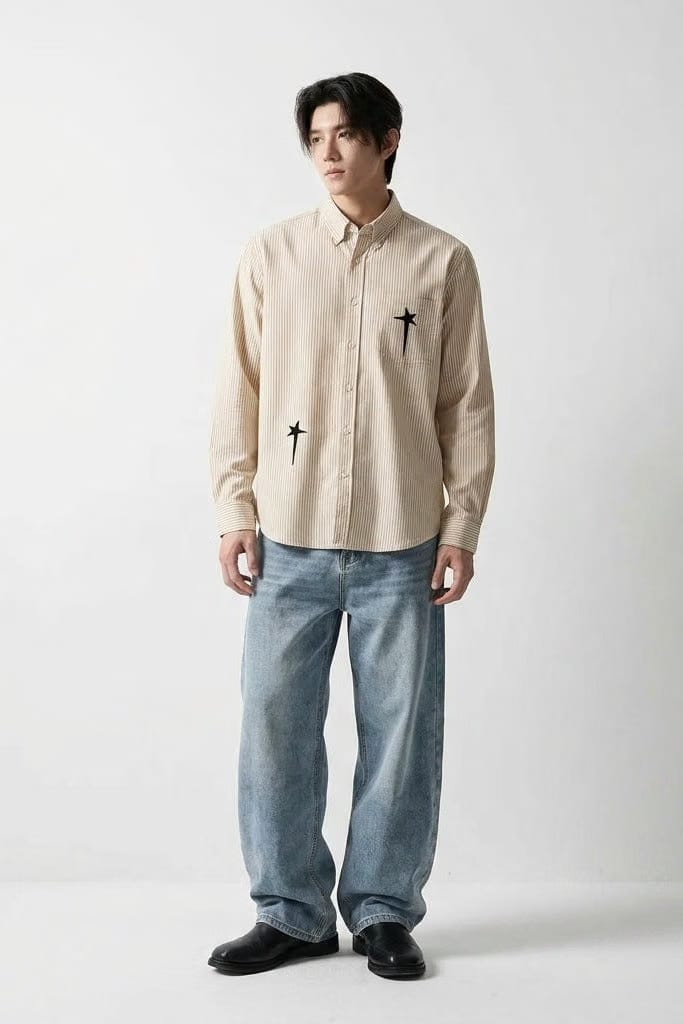 City Off Domes Midnight Signals Beige Stripe Shirt