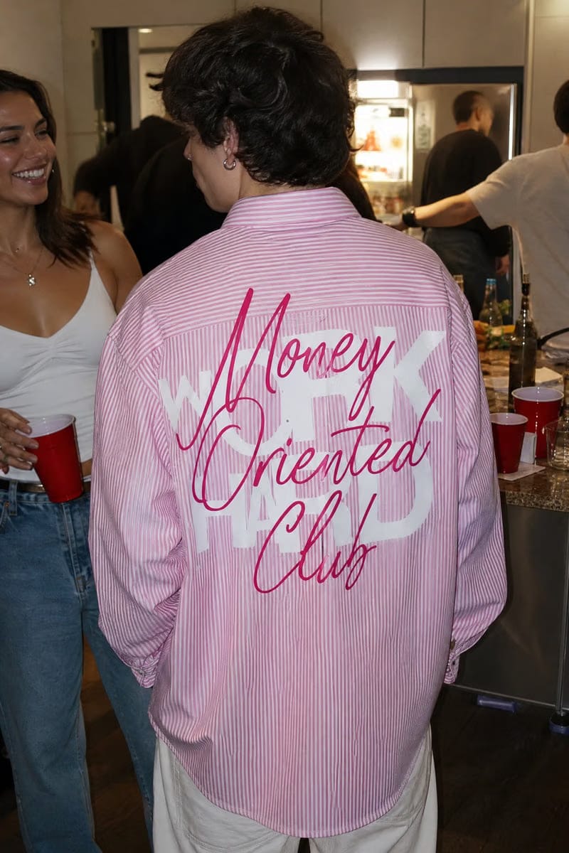City Off Domes Work Hard Pink Stripe Shirt