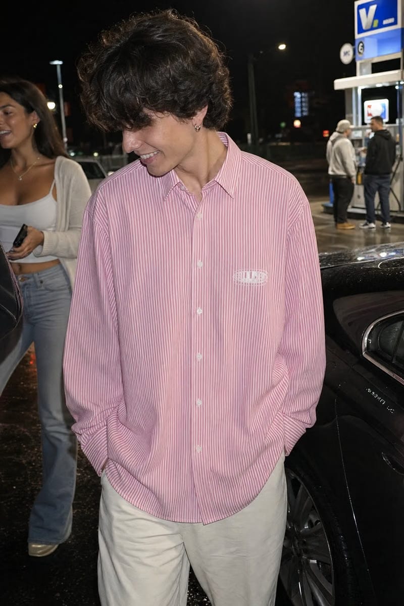 City Off Domes Work Hard Pink Stripe Shirt