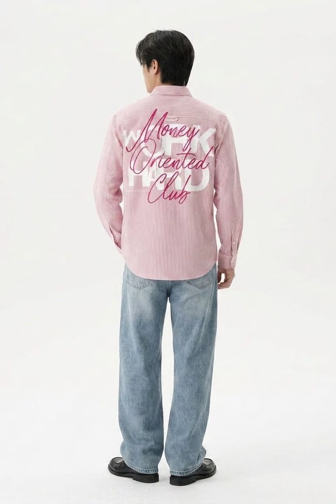 City Off Domes Work Hard Pink Stripe Shirt