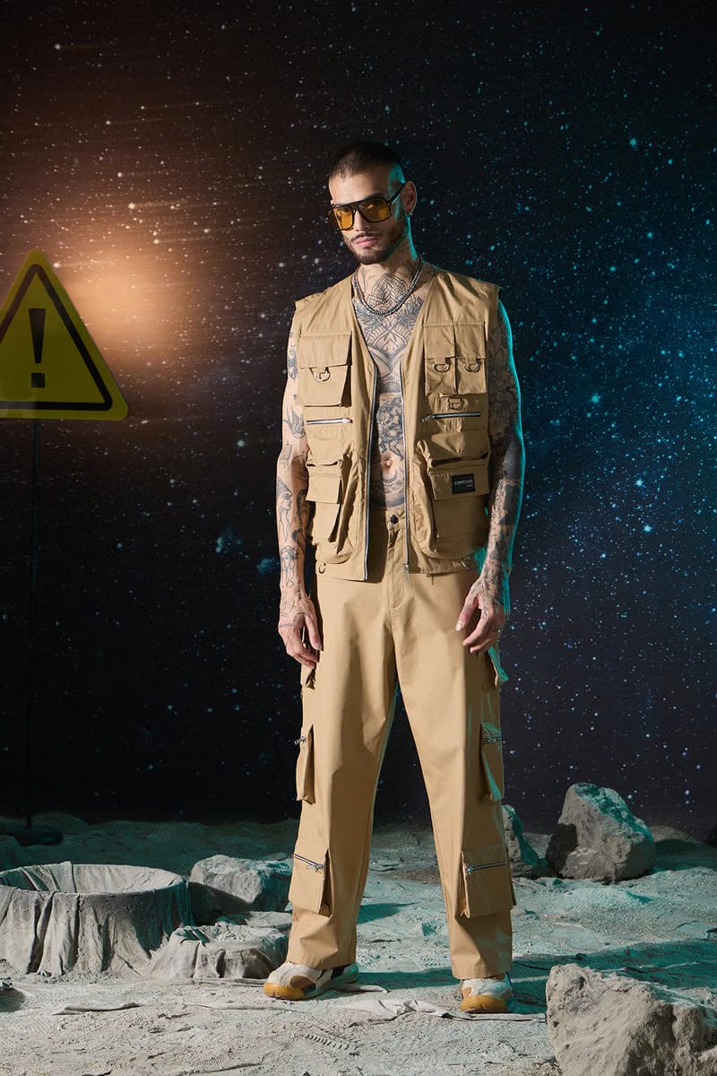 MEN'S BEIGE ZIPPER CARGO