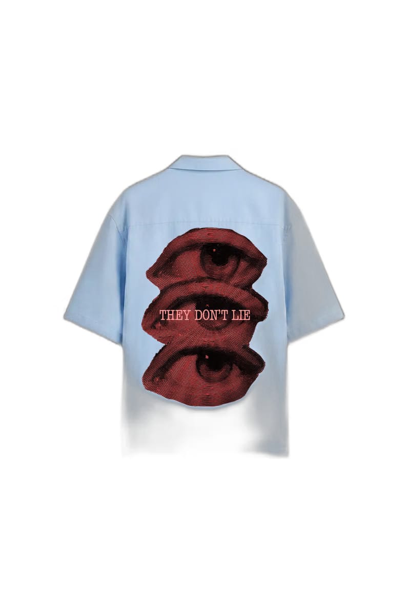 Smiling Cat- Eyes Don_t Lie Bowling Shirt(Light Blue)