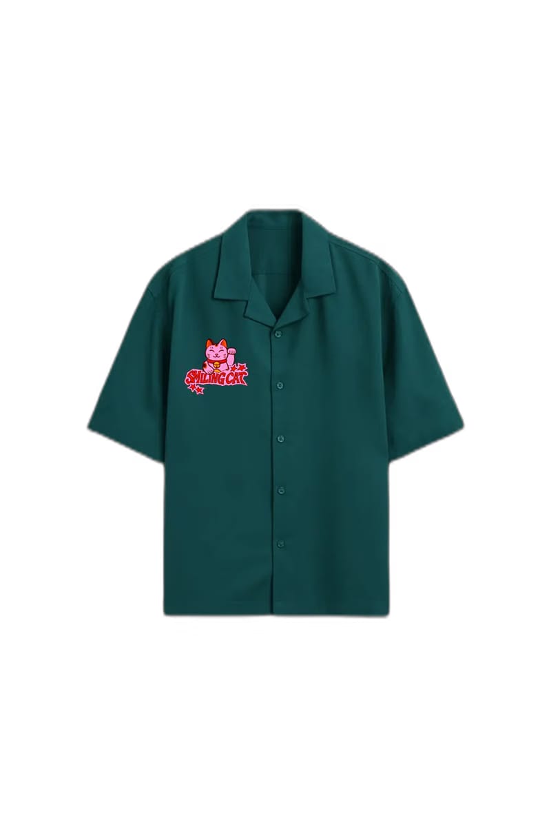 Smiling Cat- Karma Bowling Shirt (Teel)