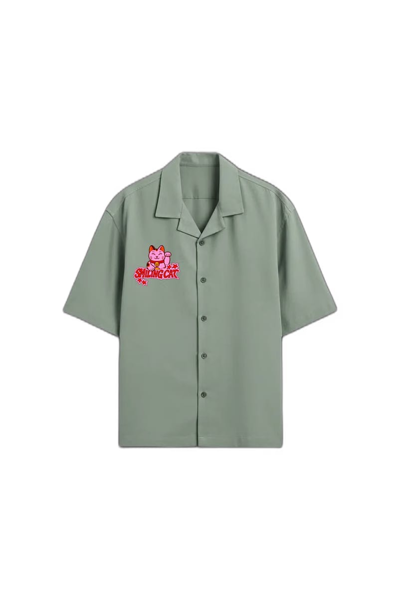Smiling Cat- Since When Taking Time Took All My Life Bowling Shirt (Sage Green)