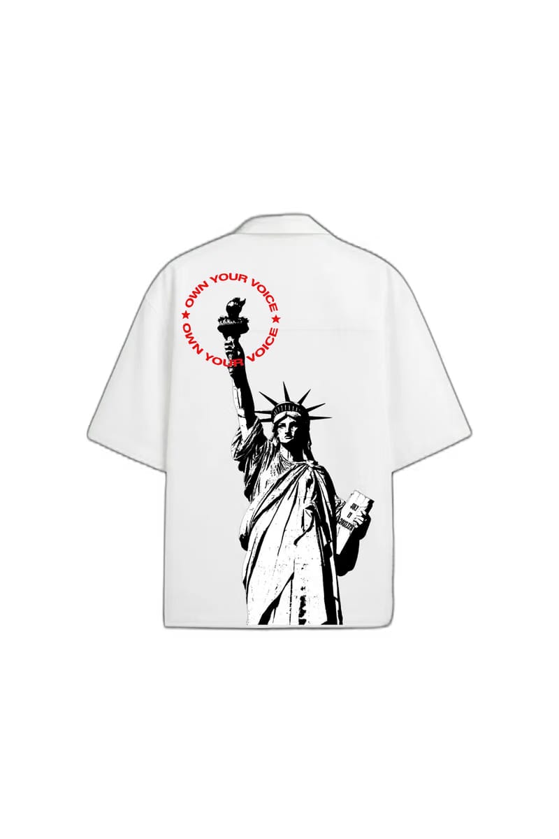 Smiling Cat- Statue of Smiling Cat Bowling Shirt(White)