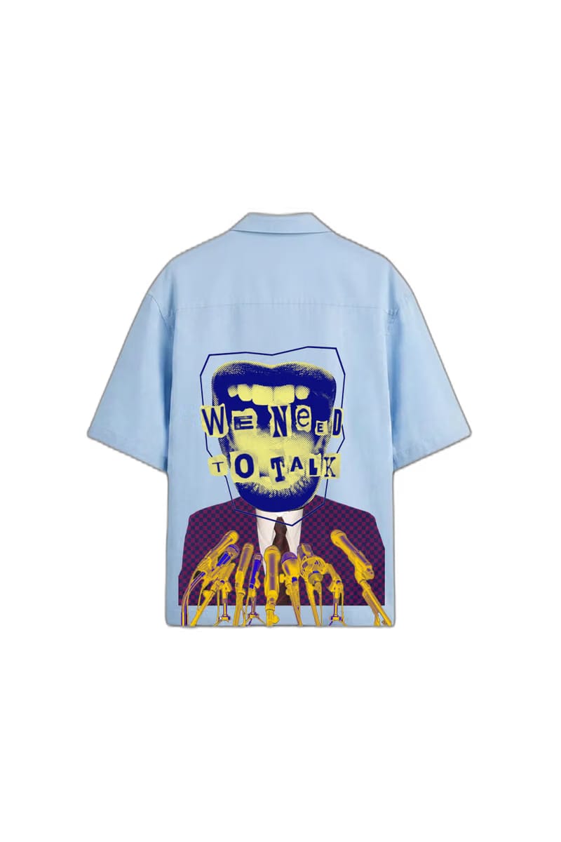 Smiling Cat-We Need to Talk Bowling Shirt (Light Blue)