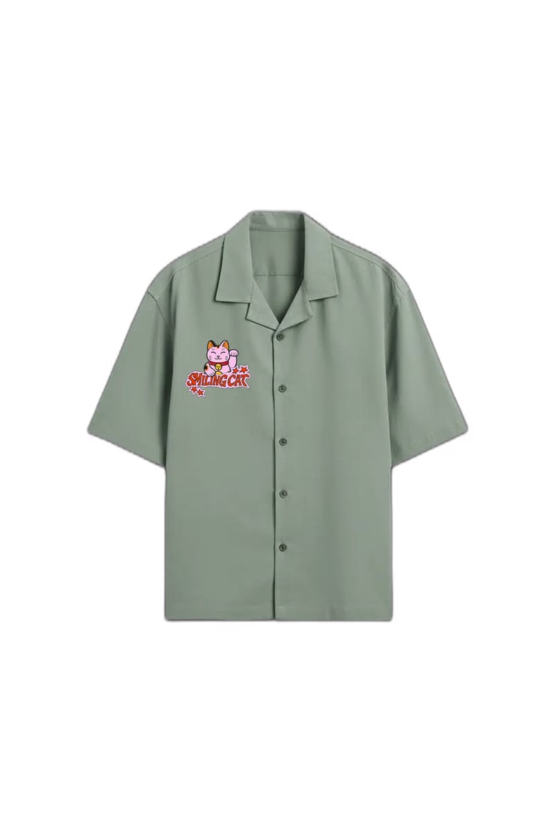 Smiling Cat-We Need to Talk Bowling Shirt (Sage Green)