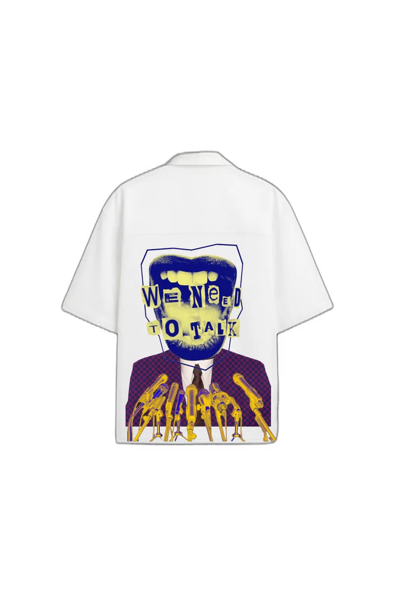 Smiling Cat-We Need to Talk Bowling Shirt (White)